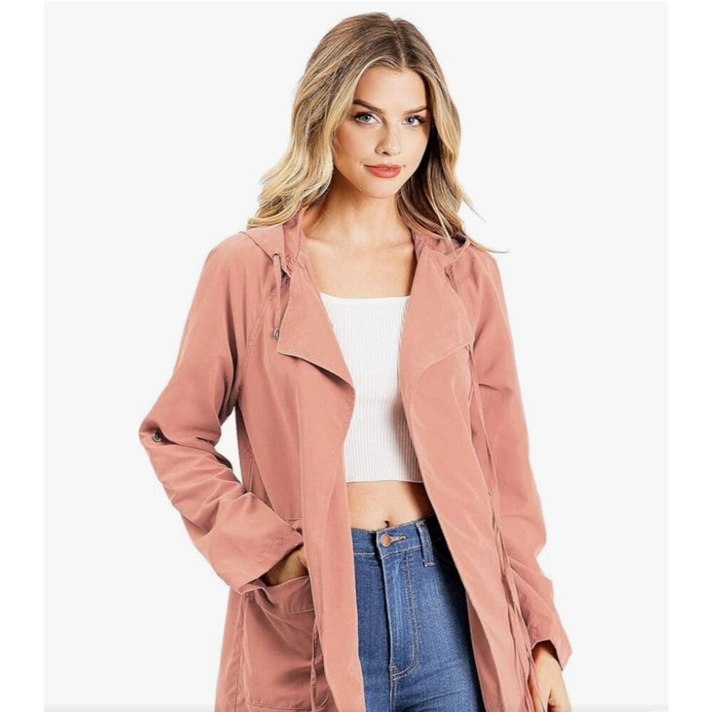 Mossimo Supply Co. Waterproof Hooded Lined Dusty Pink Rain Coat Size XL Flirty